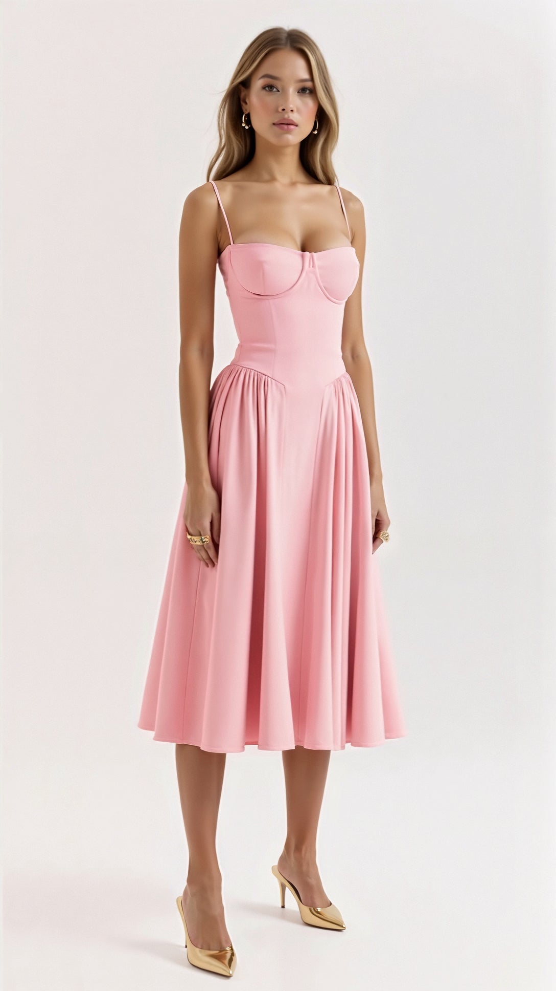 Maja | Rozkloszowana Sukienka z Gorsetem Damska | Do Kolan