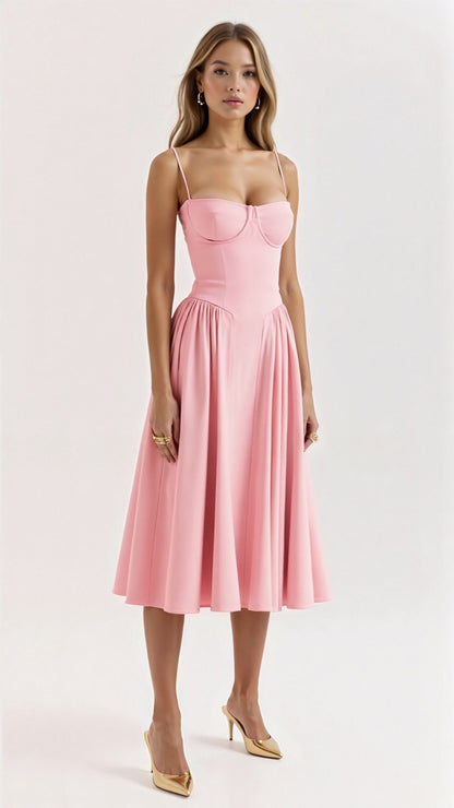 Maja | Rozkloszowana Sukienka z Gorsetem Damska | Do Kolan