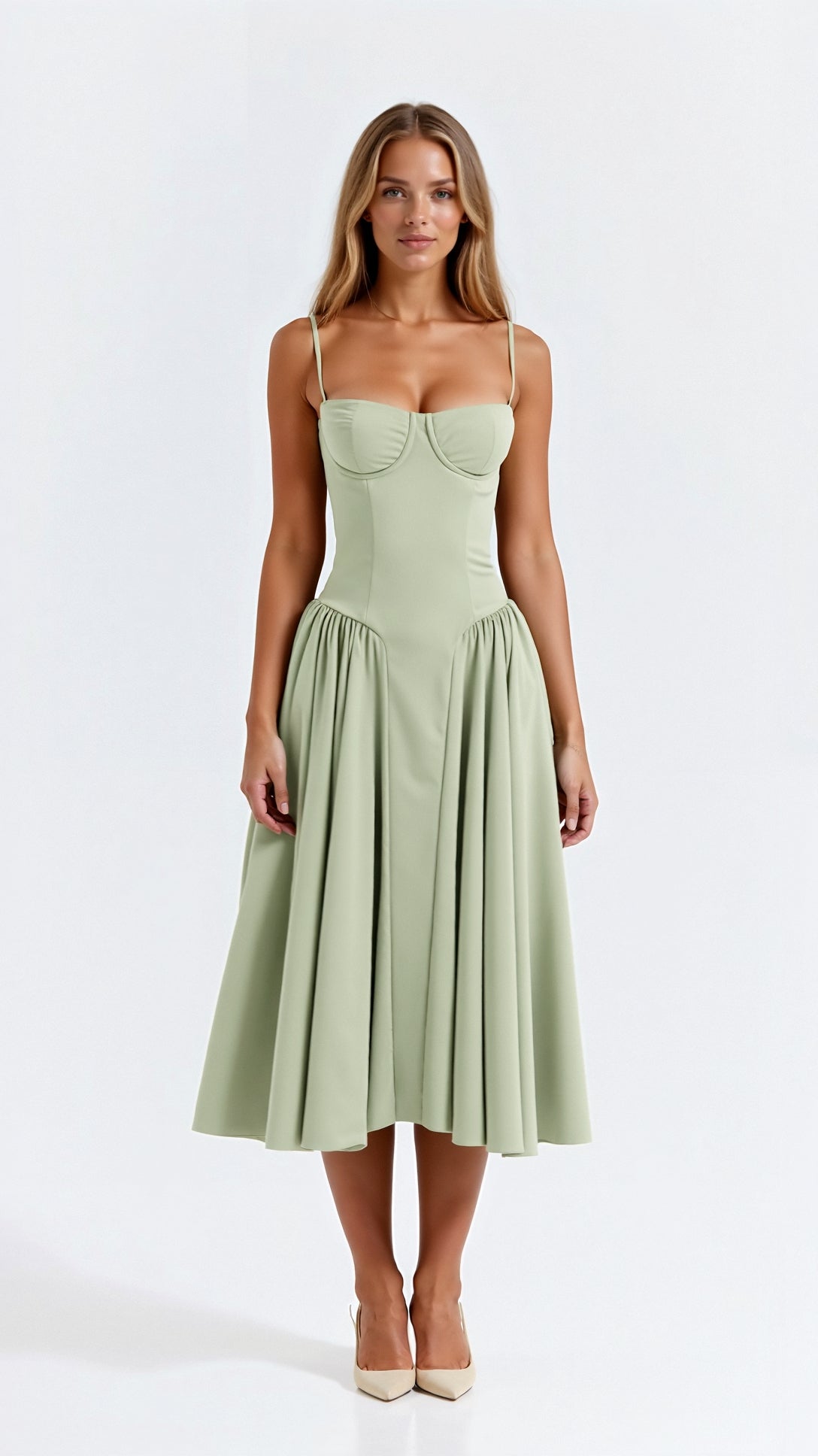 Maja | Rozkloszowana Sukienka z Gorsetem Damska | Do Kolan