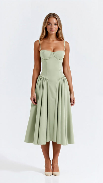 Maja | Rozkloszowana Sukienka z Gorsetem Damska | Do Kolan