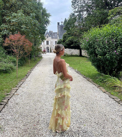 Alicja | Sukienka Damska Z Falbanką I Kwiatowym Wzorem | Maxi