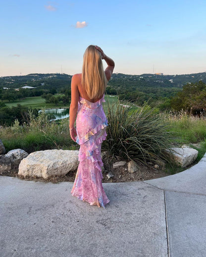 Alicja | Sukienka Damska Z Falbanką I Kwiatowym Wzorem | Maxi