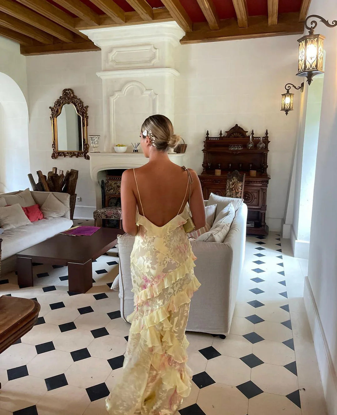 Alicja | Sukienka Damska Z Falbanką I Kwiatowym Wzorem | Maxi