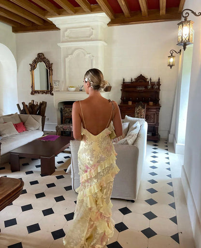 Alicja | Sukienka Damska Z Falbanką I Kwiatowym Wzorem | Maxi